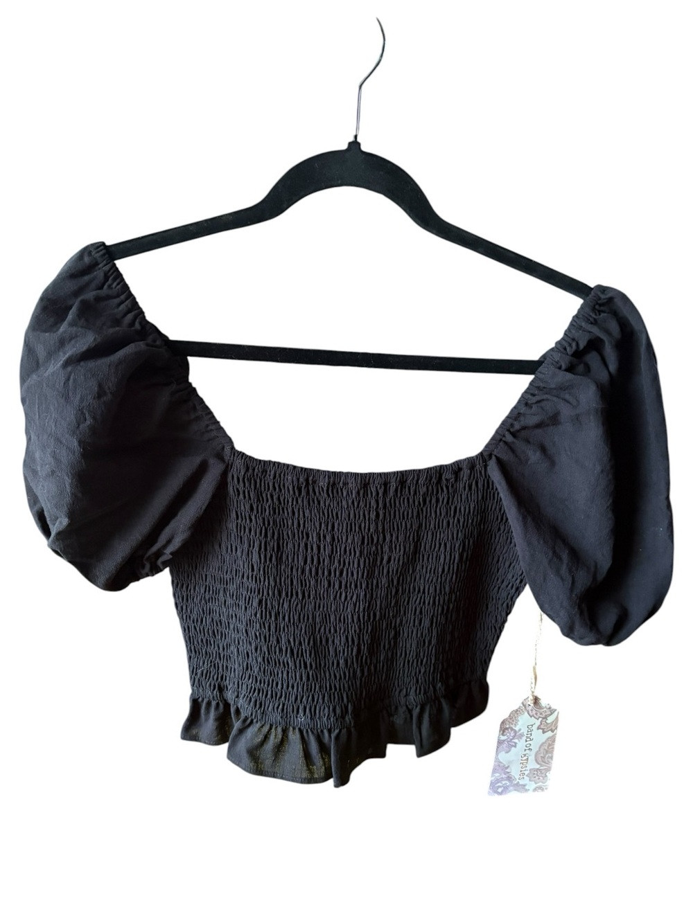 Band of Gypsies Tahiti Smocked Stretch Puff Sleeve Crop Top Medium NWT